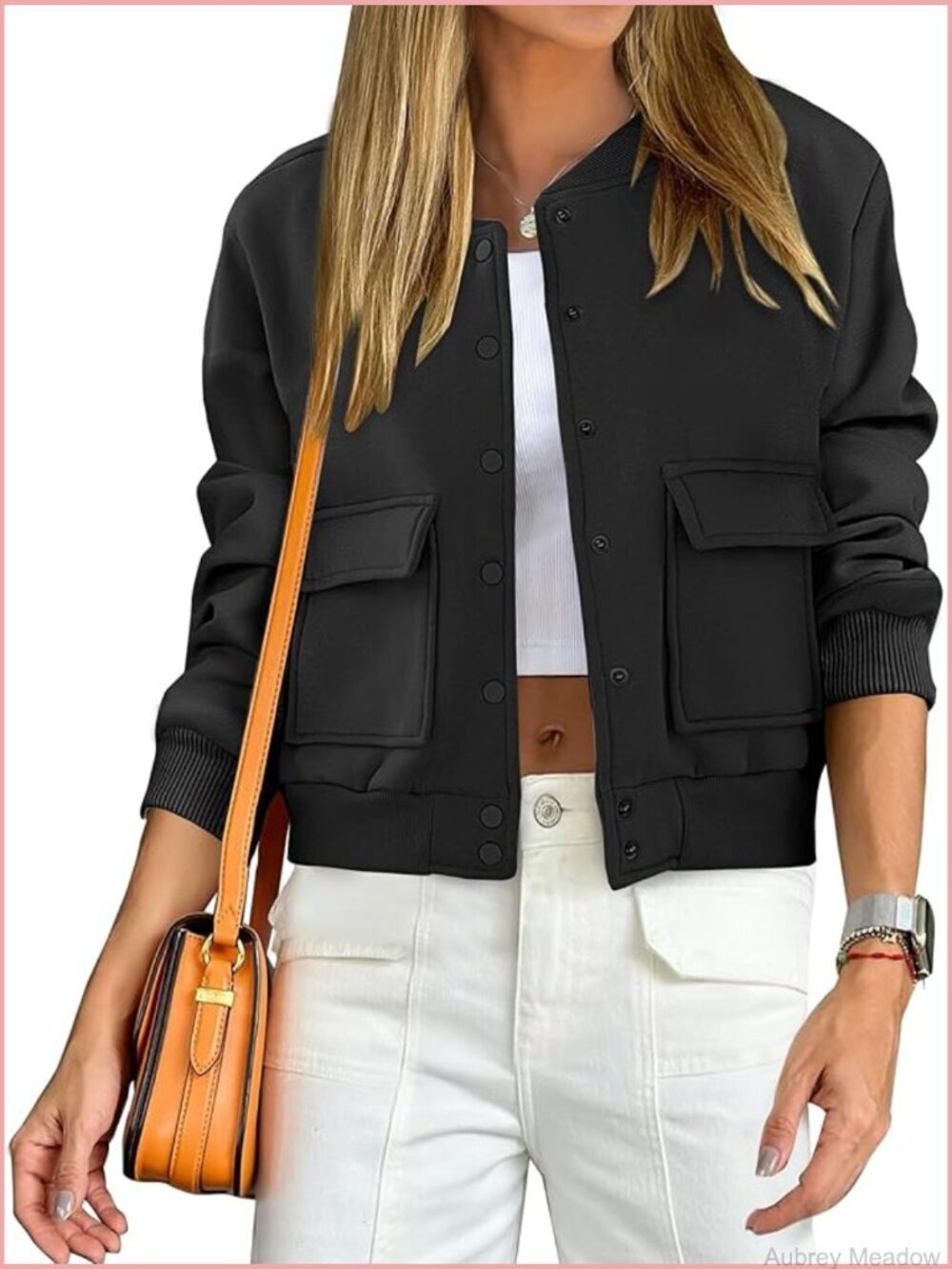 Cropped Bomber Jacket Varsity Y2k Casual Fall Button Down Long Sleeve